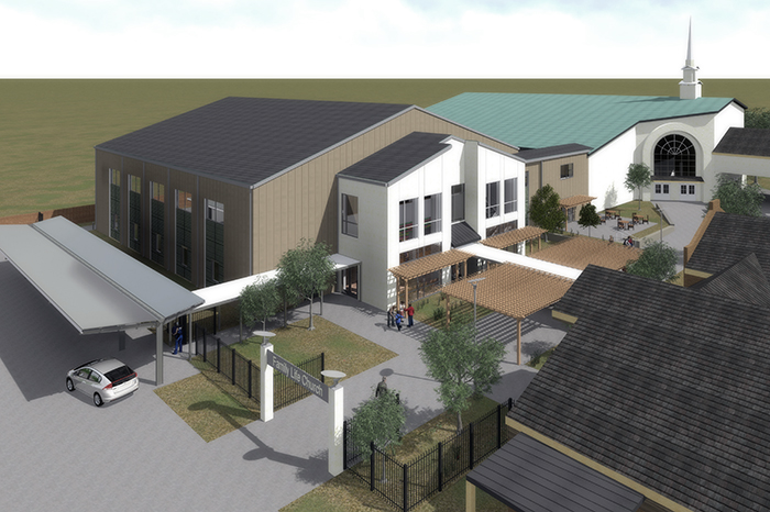 Family Life Church campus aerial rendering featuring childrens ministry building by A Beazley Architecture