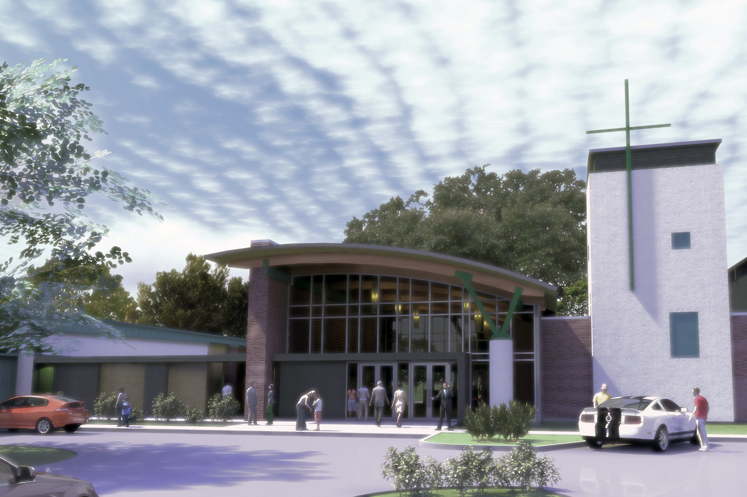 Our Saviours Church Broussard future phase exterior rendering by A Beazley Architecture