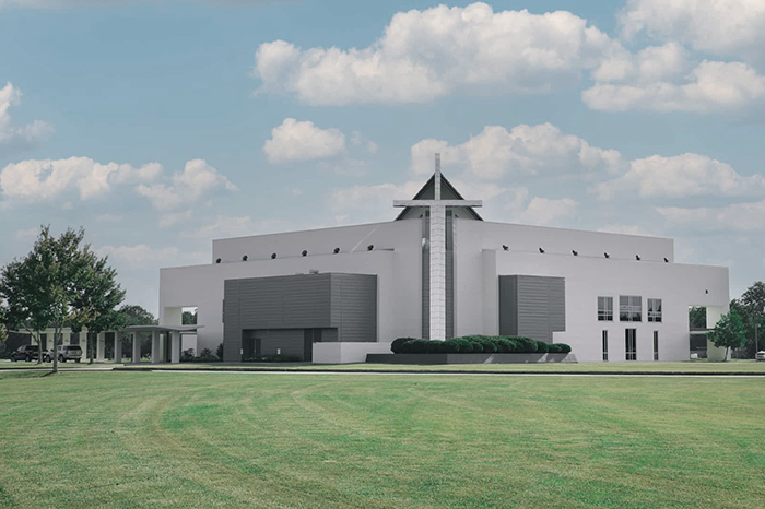 Exterior view of Our Saviours Church Lafayette campus featuring contemporary church architecture and modern worship facility design by A Beazley Architecture